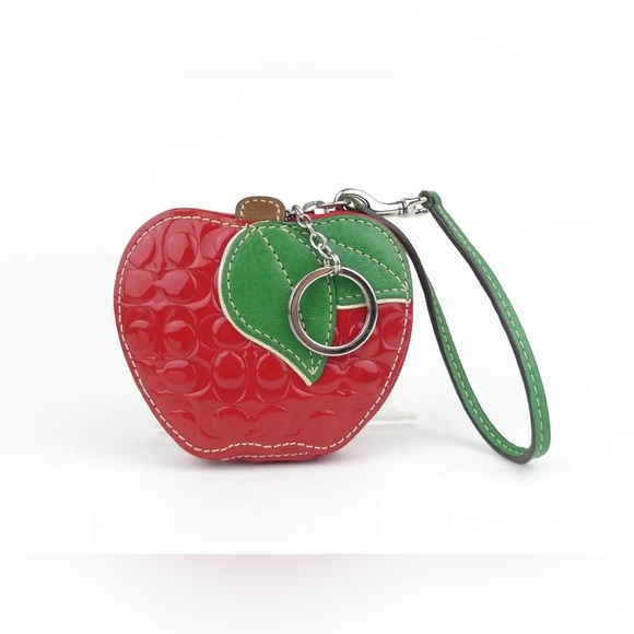 EUC Coach Vintage Signature Red Apple Coin Purse Patent Leather Wristlet - Picture 6 of 12